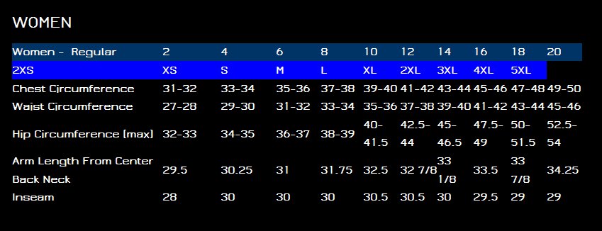 Fxr Womens Jacket Size Chart