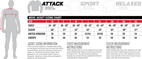 Icon Sizing Chart Mens Jacket Attack Fit