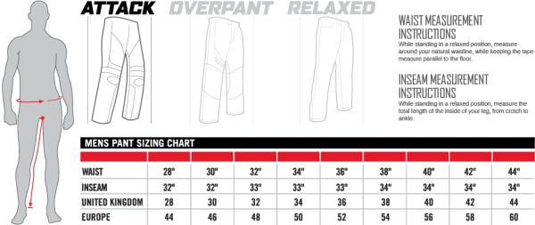 Icon Sizing Chart Mens Pants Attack Fit