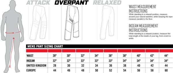 Icon Sizing Chart Mens Pants Overpant Fit