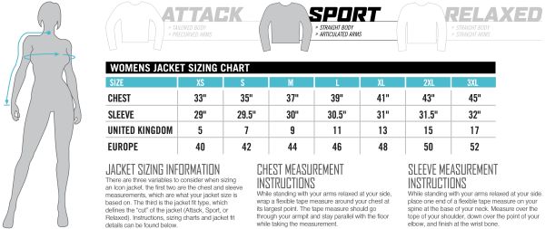 Icon Sizing Chart Womens Jacket Sport Fit