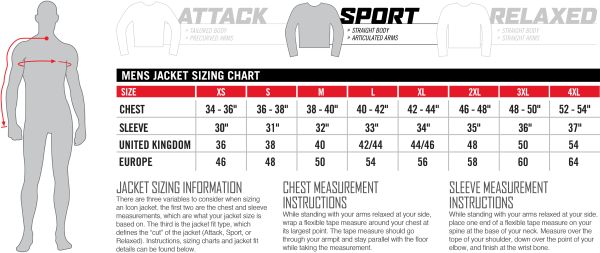 Icon Sizing Chart Mens Jacket Sport Fit