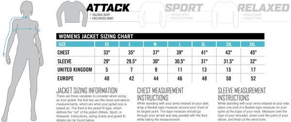 Icon Motorcycle Jacket Size Chart